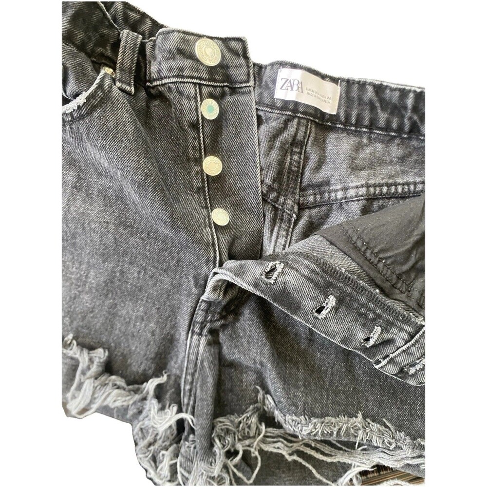Zara High Rise Button Fly Distressed Cutoff Shorts Sz XS Gray Wash